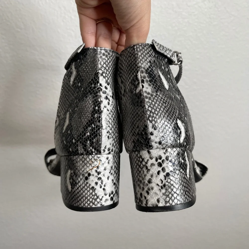 Sugar Mattie Snakeskin Print Block Heel Ankle Strap Sandals Grey Black 7.5M